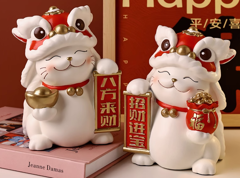 貝漢美醒獅招財(cái)貓擺件，環(huán)保樹脂材質(zhì)的開業(yè)喬遷裝飾擺件，寓意吉祥！-第4張圖片-文巢好物
